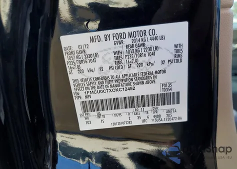 2012 Ford Escape Xls from USA, damaged, VIN 1FMCU0C7XCKC12452